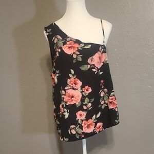 Seven Sisters Womens Floral Black One-Shoulder Top Adjustable Strap Large NWT